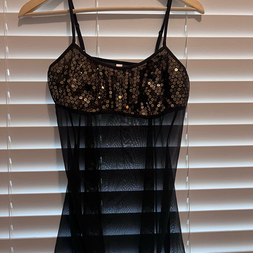 Victoria’s Secret Black Sheer Babydoll Nightgown with Gold Sequin Accent Y2K - Picture 8 of 11